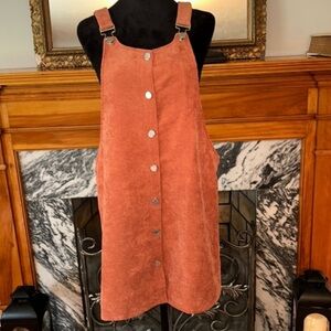 Blue Rain Francesca’s Rust Corduroy Overall Dress Size Large EUC